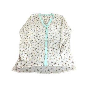 Orvis Shirt Womens 10 White AOP Fishing Lure Button Up Tunic‎ Tencel Lightweight